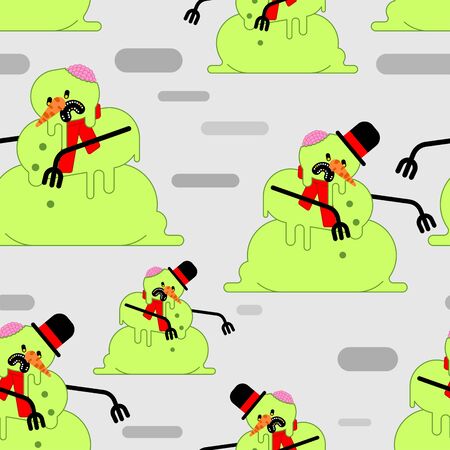 Snowman Zombie pattern seamless. Dead green snowman background. end of Christmas. Winter is ending. vector textureのイラスト素材
