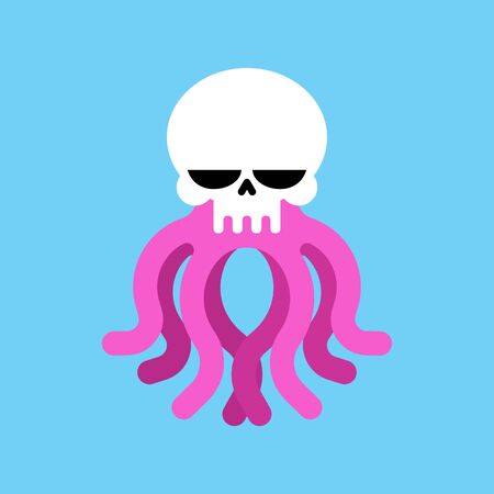 Skull octopus. Skeleton head poulpe vector illustrationのイラスト素材