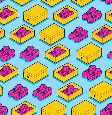 Sneakers in box pattern seamless. Shoes background. vector textureのイラスト素材