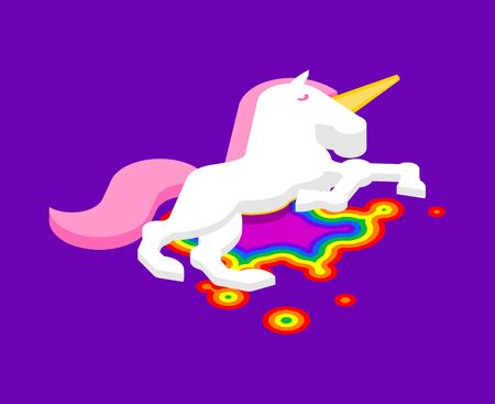 Dead unicorn. Blood rainbow. deceased magic horse. vector illustrationのイラスト素材