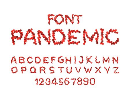 Pandemic Font. bacteria letter. Epidemic alphabet. Coronavirus ABC. Letters are made up of viruses. 2019-ncov fontのイラスト素材