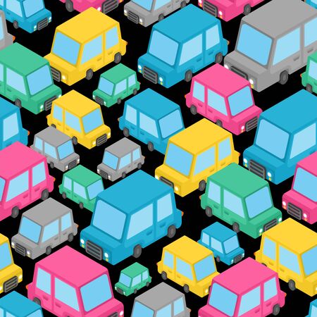 Car cartoon style pattern seamless. Auto Kids Style background. Baby fabric texture. vector ornamentのイラスト素材