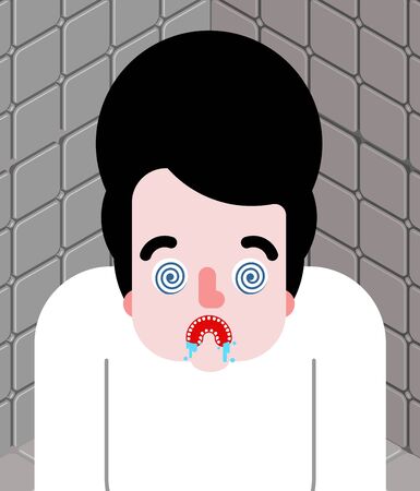 Crazy man in nuthouse. Mad man in lunatic asylumのイラスト素材