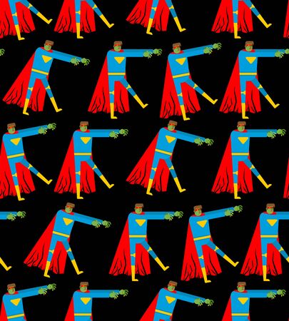 Superhero zombie pattern seamless. super hero Zombi background. Dead man in mask and raincoat. vector textureのイラスト素材