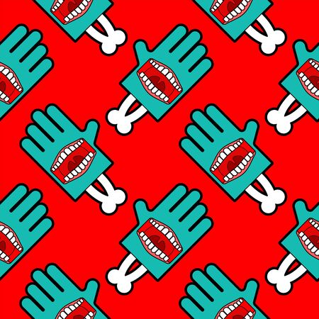 Zombie Hand with mouth pattern seamless. mouth on palm backgroundのイラスト素材