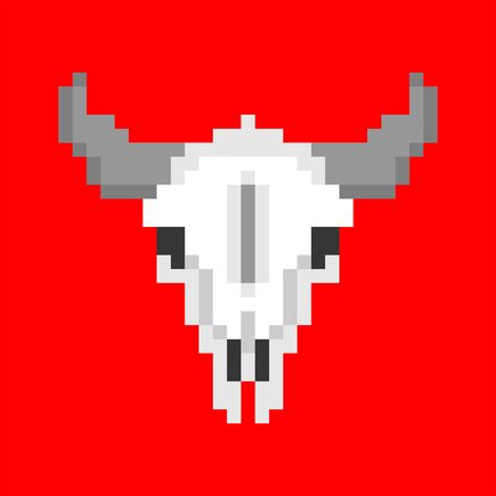 Skull cow pixel art. Skeleton head of bull 8 bit. vector illustrationのイラスト素材