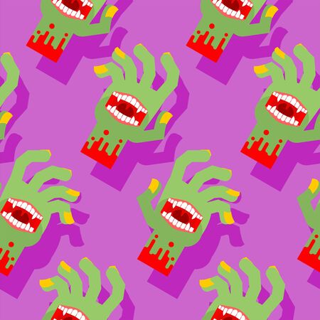 Zombie Hand with mouth pattern seamless. mouth on palm backgroundのイラスト素材