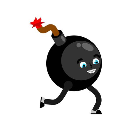 Bomb cartoon run isolated. Round Bomb vector illustrationのイラスト素材