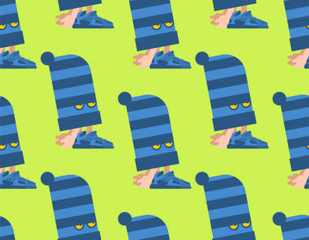 Walking cap pattern seamless. Hat with eyes goes background