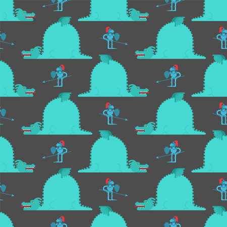 Dragon and knight pattern seamless. Fighting monster background. Fabulous backdrop. Baby fabric texture. Fairy ornamentのイラスト素材