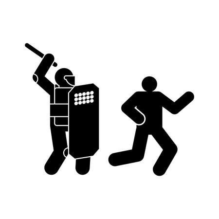 Riot police and protesters. Sign Street protests. Preventing overthrow of state power. Demonstration, protesting symbolのイラスト素材