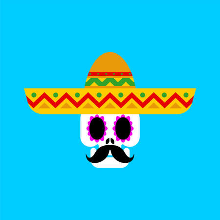Skull in sombrero isolated. day of dead in mexico.のイラスト素材