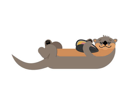 Otter isolated. Sea otter swims. vector illustrationのイラスト素材