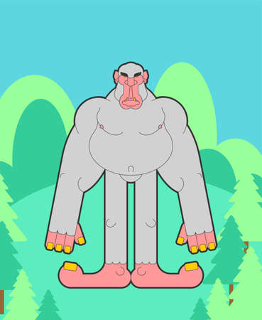 Yeti in forest. Bigfoot abominable snowman. vector illustrationのイラスト素材