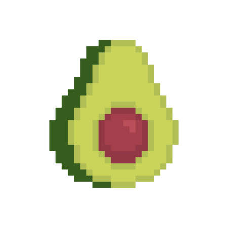 Avocado pixel art. Tropical green fruit 8 bit. Pixelate Vector illustrationのイラスト素材