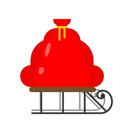 Santa bag on sleigh. Christmas red sack with giftのイラスト素材