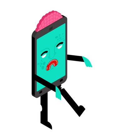 Zombie smartphone. Monster phone. Gadget green walking deadのイラスト素材