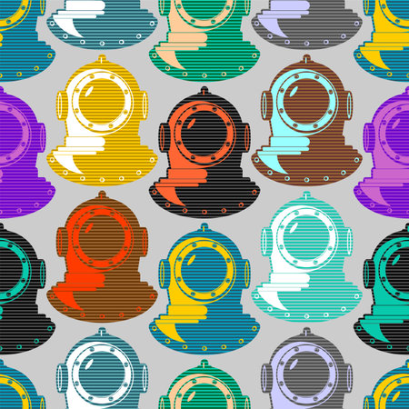 Underwater helmet pattern seamless. Old diving helmet background. vector ornamentのイラスト素材