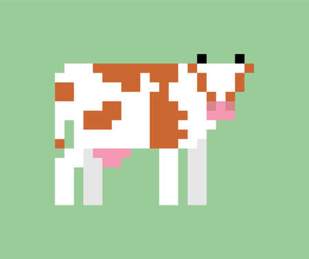 Cow pixel art. 8 bit farm animal cartoon. vector illustrationのイラスト素材