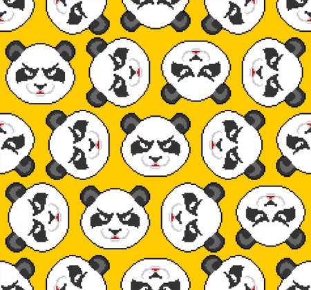 Angry Panda pixel art pattern seamless. 8 bit Panda head background. vector textureのイラスト素材