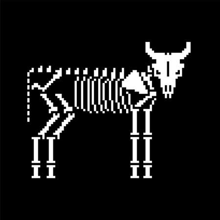 Cow skeleton pixel art. 8 bit Farm animal bones. Bull anatomy. vector illustrationのイラスト素材