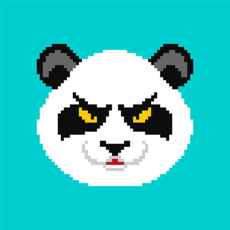 Angry Panda pixel art. 8 bit Panda head. vector illustrationのイラスト素材