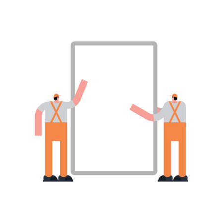 Workers hold blank sheet. Place for textのイラスト素材