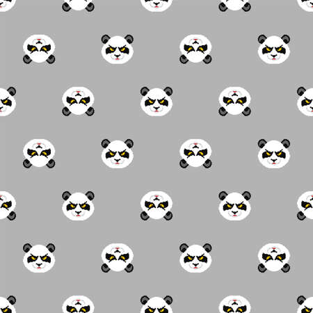 Angry Panda pixel art pattern seamless. 8 bit Panda head background. vector textureのイラスト素材