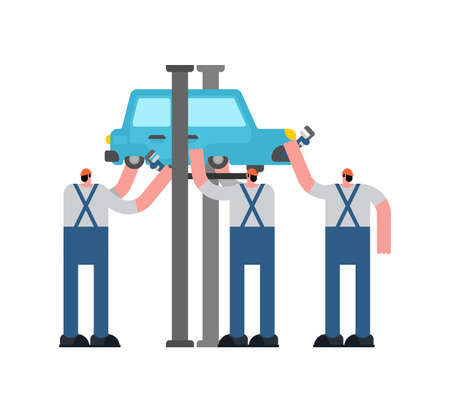 Car repair shop cartoon. Auto mechanic repairs carのイラスト素材