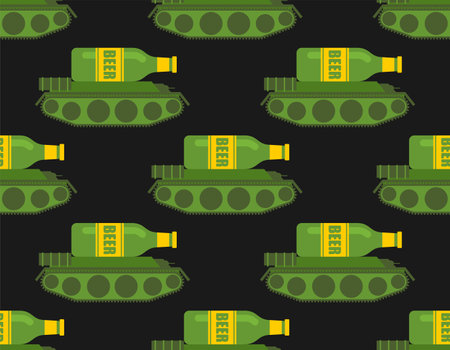 Beer tank pattern seamless. Alcoholic Troops background. Military tank shoots beer. vector illustrationのイラスト素材