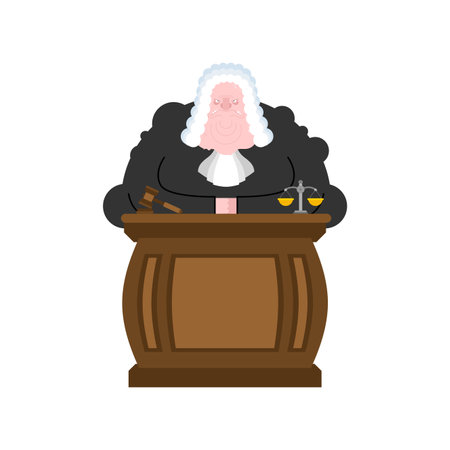 Fat judge. Strict magistrate. cartoon character vectorのイラスト素材