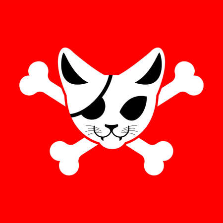 Skull cat and crossbones. Feline pirate flag. vector illustrationのイラスト素材