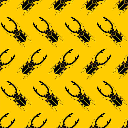 Stag beetle pattern seamless. Beetle with large mandibles background. Baby fabric ornamentのイラスト素材