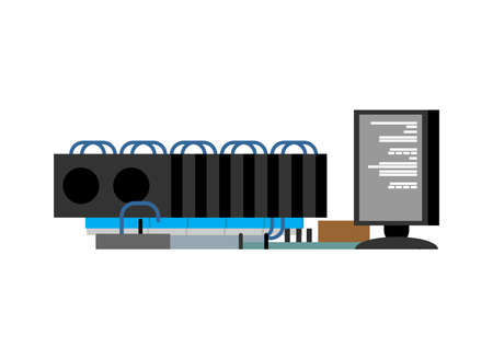 GPU mining farm. Video card mining cryptocurrencyのイラスト素材