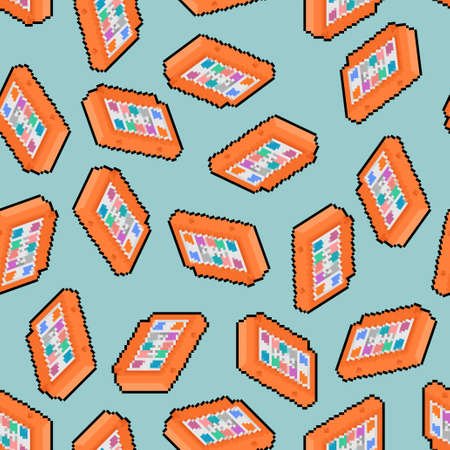 video game cartridge pixel art pattern seamless. Retro TV game 8bit background.