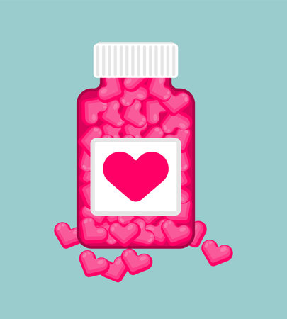 Love pills bottle and capsule isolated. vector illustrationのイラスト素材