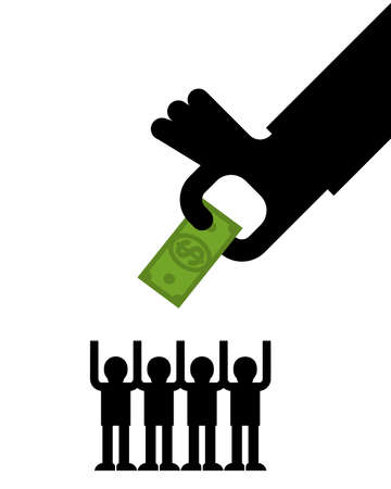 Hand holds out money to people. boss pays subordinates. Pay conceptのイラスト素材