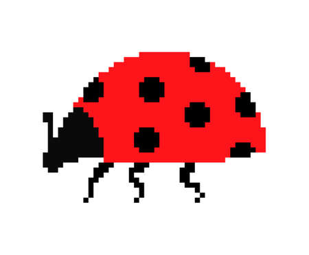 Ladybug pixel art. 8 bit Red small bug. beetle vector illustrationのイラスト素材