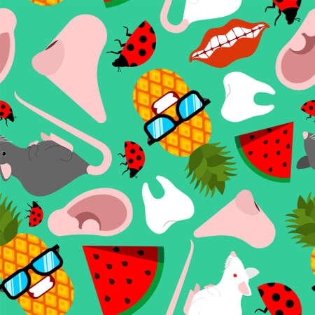 Trendy pattern seamless. Pineapple and ear. Nose and mouse. Summer background