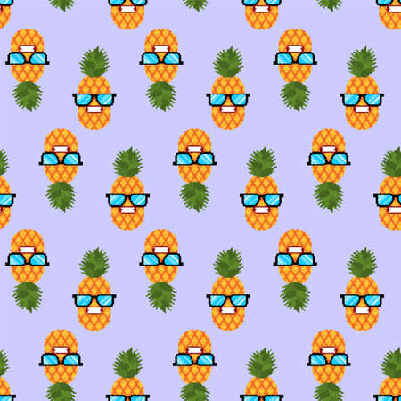 Pineapple cool with glasses pixel art pattern seamless. 8 bit backgroundのイラスト素材