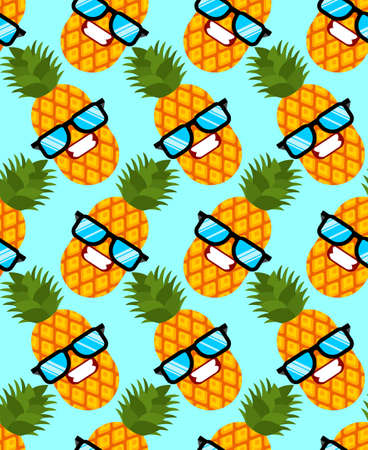Pineapple cool with glasses pattern seamless. vector backgroundのイラスト素材