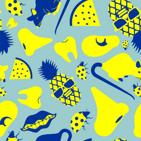 Trendy pattern seamless. Pineapple and ear. Nose and mouse. Summer backgroundのイラスト素材