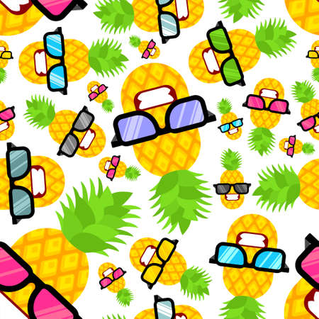 Pineapple cool with glasses pattern seamless. vector backgroundのイラスト素材