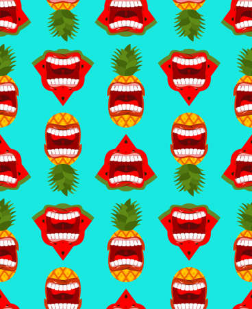 Angry pineapple and Watermelon pattern seamless. Evil fruit backgroundのイラスト素材