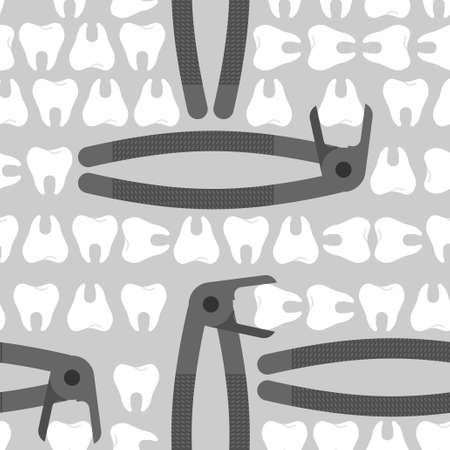 Teeth forceps and teeth pattern seamless. Dentist tool for pulling tooth backgroundのイラスト素材