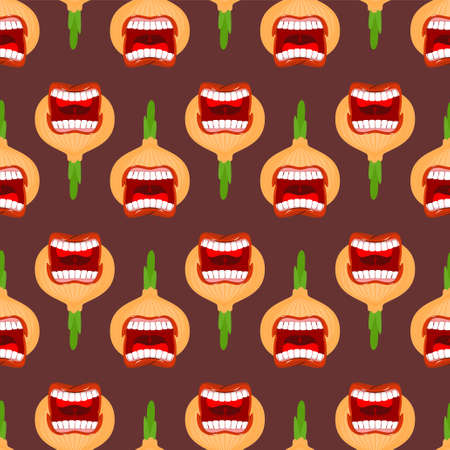 Angry onion screams pattern seamless. Spicy onion backgroundのイラスト素材