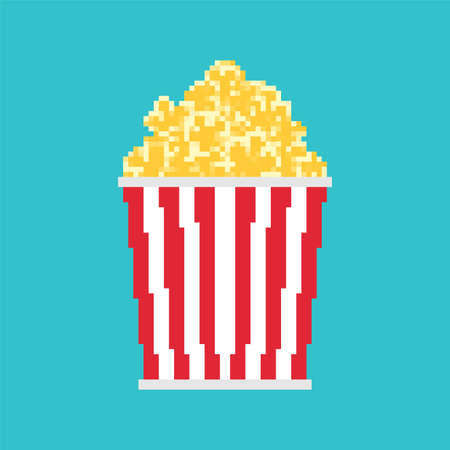 Popcorn pixel art isolated. 8 bit Sweetness vector illustration