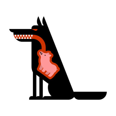 Wolf ate pig. Piglet inside belly of wolfのイラスト素材