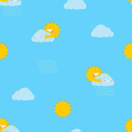 Sun and cloud pattern seamless. Sun intercourse background. weather reproduction textureのイラスト素材