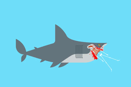 killer Shark bites skeleton. Sea predator. Big fish monsterのイラスト素材